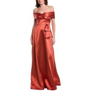 Rene Ruiz Womens Off-The-Shoulder A-Line Gown, Brown